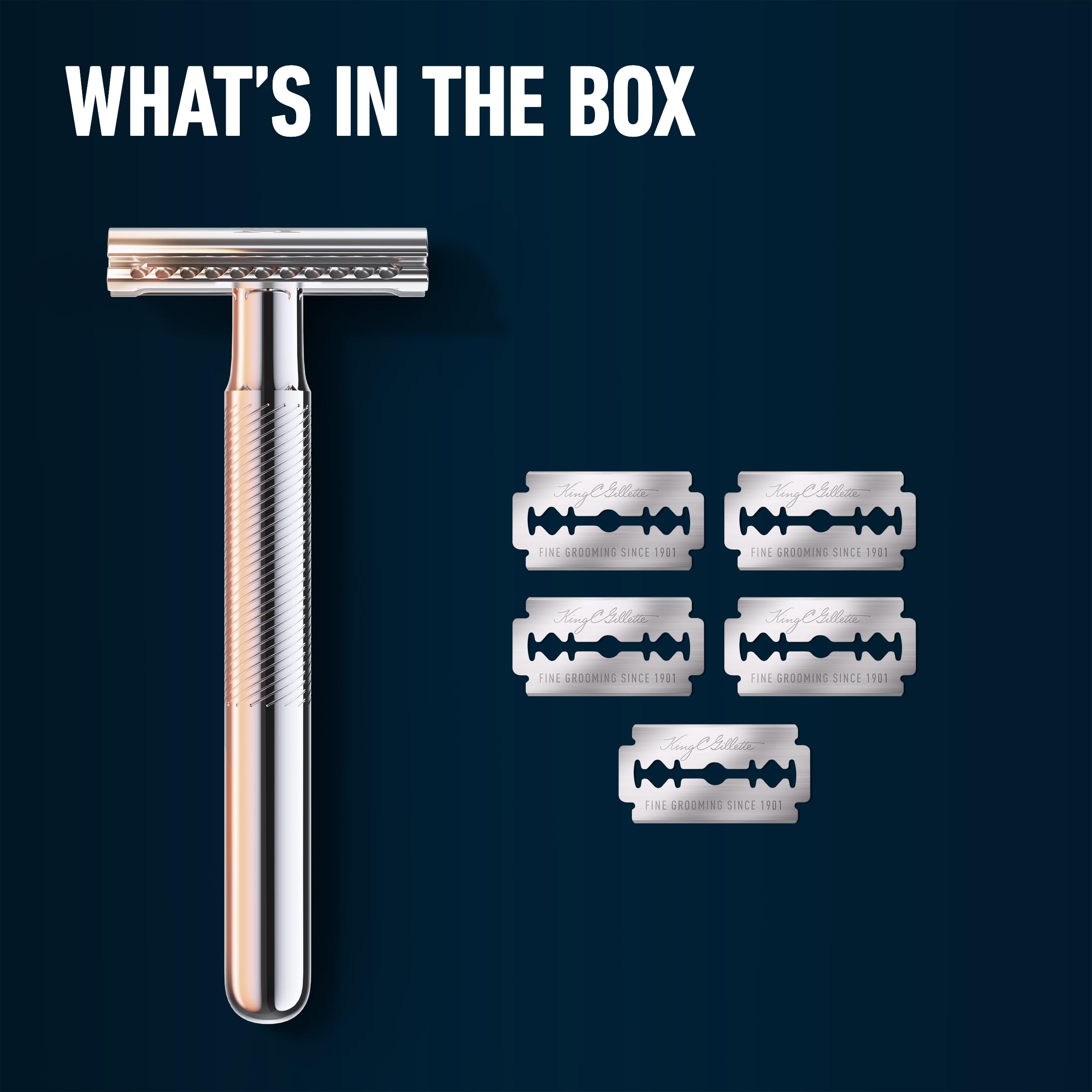 King C. Gillette Double Edge Safety Razor for Men, 5 Platinum Coated Double Edge Razor Blades, Gifts for Men
