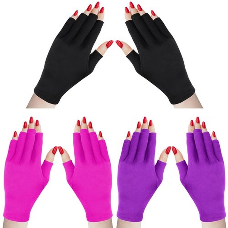 Syhood 3 Pair UV Gloves for Nail Lamp Upf50+ UV Fingerless Protection Glove for Gel Manicures Art Protect Hand from Nail Lamp