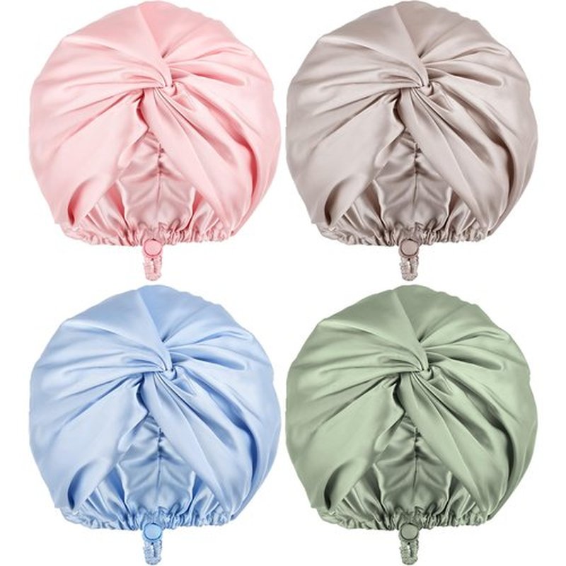 Maiteenly 4 Pcs Adjustable Silk Satin Bonnet for Sleeping Women Double Layer Silk Hair Wrap Sleep Cap Night Turban for Large Long Curly Straight Braid Hair Unisex(Light Color)