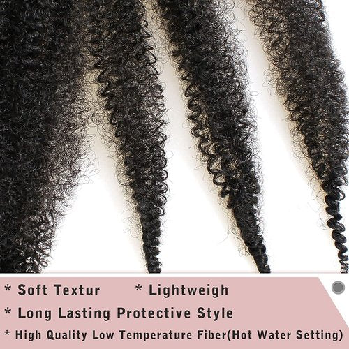 8 Packs Pre Separated Springy Afro Twist Hair 12 Inch Short Spring Twist Hair For Distressed Soft Locs Natural Black Marley Twist Crochet Braiding Hair Synthetic Hair Extension(8 Strands/Pack,1B#)