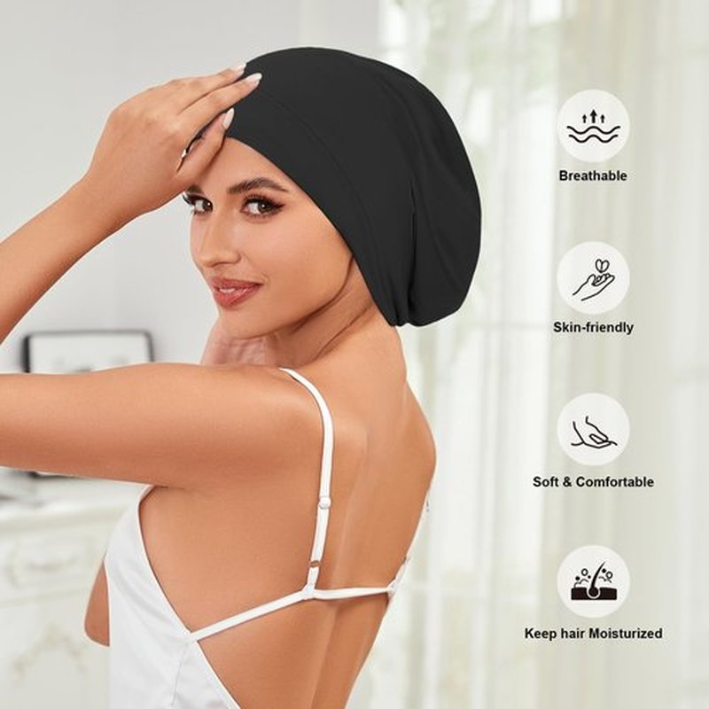 4Pcs Silk Satin Lined Sleep Cap Bonnets for Women Men, Adjustable Satin Bonnet for Sleeping Hair Wrap Slouchy Beanie Hat for Curly Hair and Braids(Color 07)