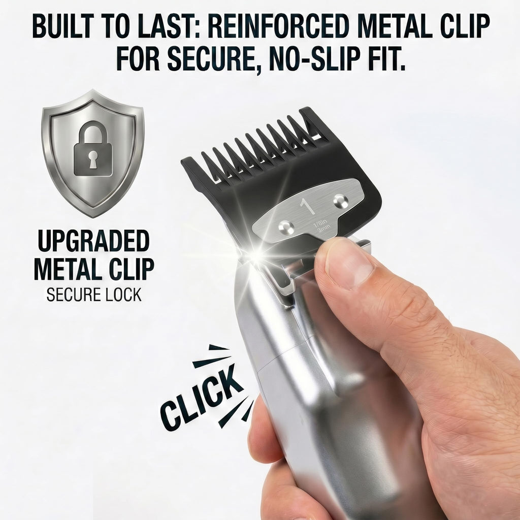 VALLNEI Upgraded Metal Clip Clipper Guards Compatible with Wahl, Secure-Fit Premium Guide Combs for Magic Clip, Senior, Super Taper, Legend (3 Piece)