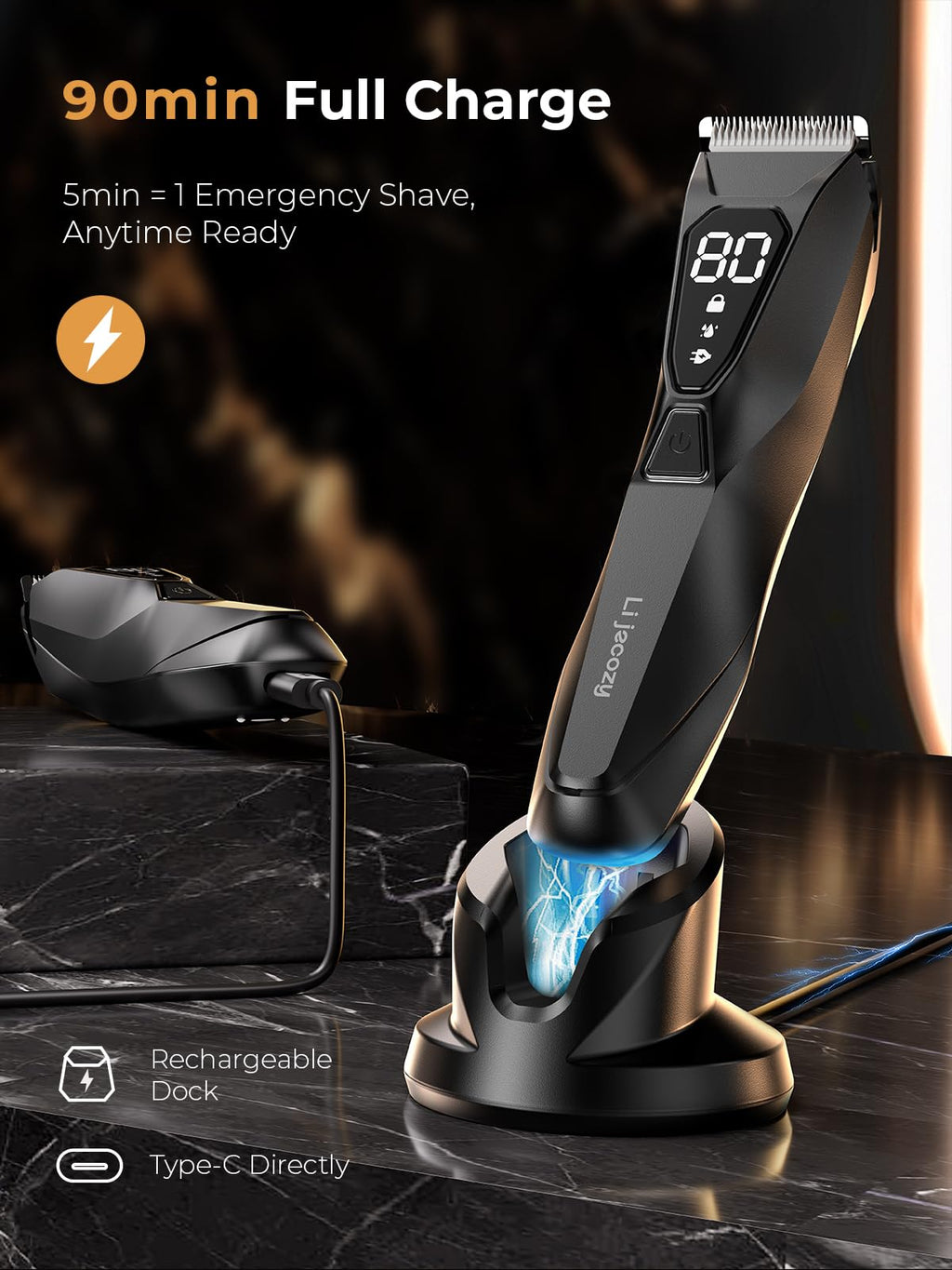 Xcdgiogw Body Hair Trimmer for Men: Wireless Charging Pubic Hair Trimmer, 4000K LED, Ceramic Blade - No-Nick Grooming, 90Min, Wet/Dry Body Groomer, Gift for Fathers