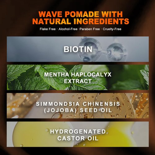 SEVICH 360° Wave Control Pomade for Men - Strong Hold Hair Styling Gel with Biotin, Water-Based Formula - Natural Wave Grease for Coarse, Medium & Straight Hair (100g/3.5oz)