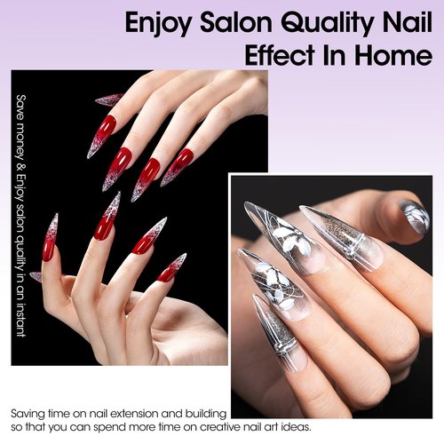 Gellen Long Almond Tipex Nail Tips, 320pcs Instant Apex Nail Tips, 16 Sizes Pre-builder Gel Tips Long Stiletto Almond Strong Full Cover False Nail Tips Gel Extension Tips for Flat Nails