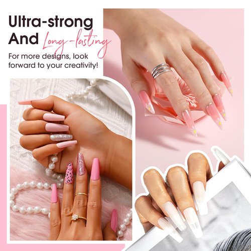 ROSALIND Poly Nail Gel Kit -8 Colors + White Brown Accessories Clear Nude Christmas Poly Nails Gel Starter Kit With Slip Solution Nude Pink Extensions Set with Mini UV Lamp