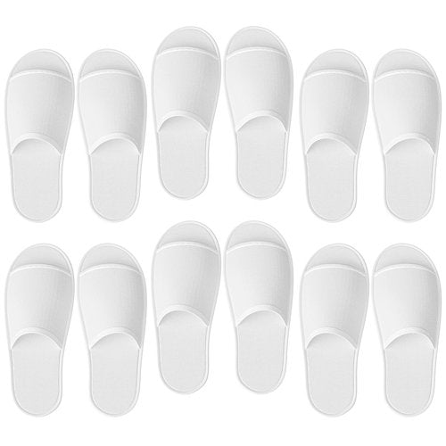 Maeline 12 Pairs Spa Slippers, Open Toe, Breathable, Non-Slip, Disposable Slippers for Guests, Family, House, Indoor, Hotel, Retreat, Salon, Wedding, Travel for Women & Men, White