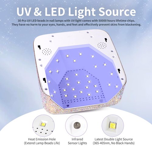 Linssy UV Nail Lamp, 72W Cordless Nail Lamp Nail Dryer with 5 Timer Settings, Large Heart Shape Smart LCD Screen with Touch Control UV Light for Nails, Professional LED Nail Lamp (Diamond)