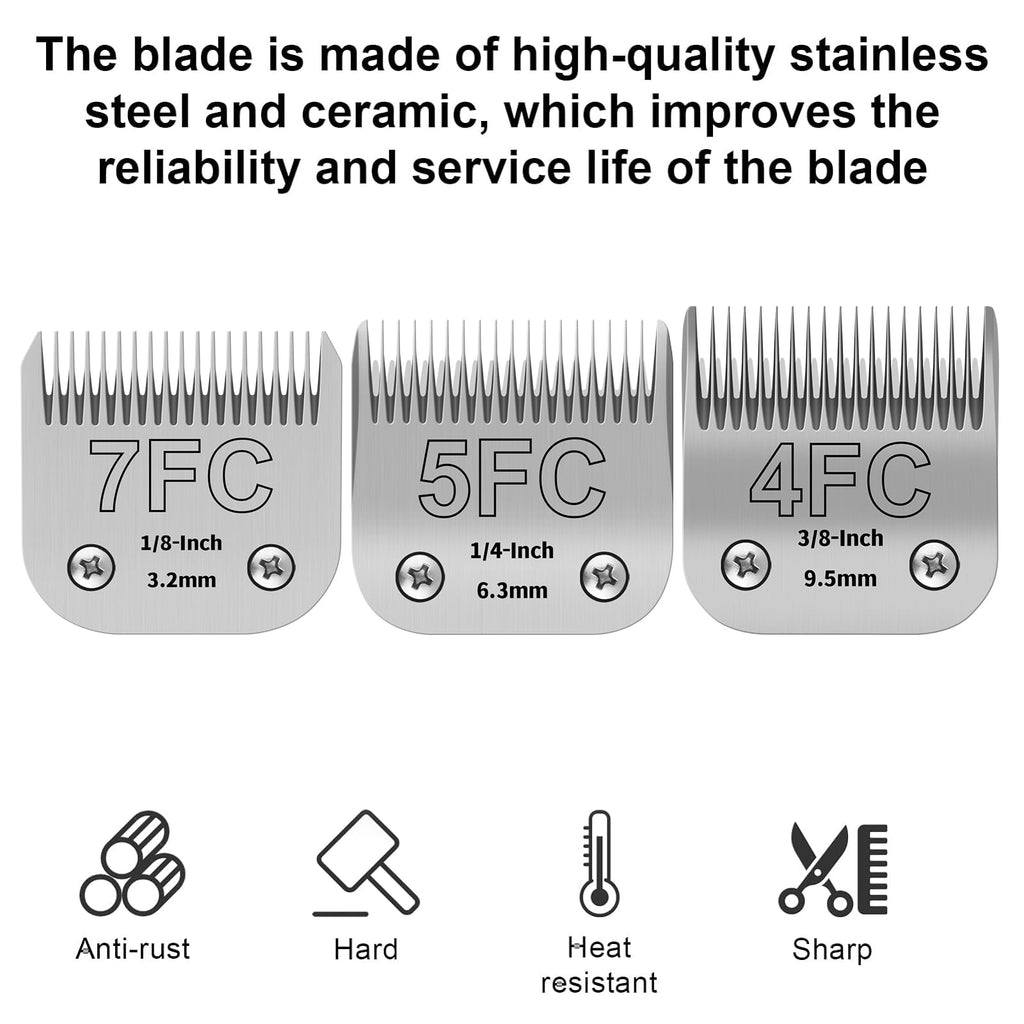 HONGNAL 3PACK Dog Grooming Clipper Replacement Blades Compatible with Andis Pet Clipper/Oster A5/Wahl KM Series Dog Clipper,Ceramic Blade & Stainless Steel Blade (4FC+5FC+7FC)