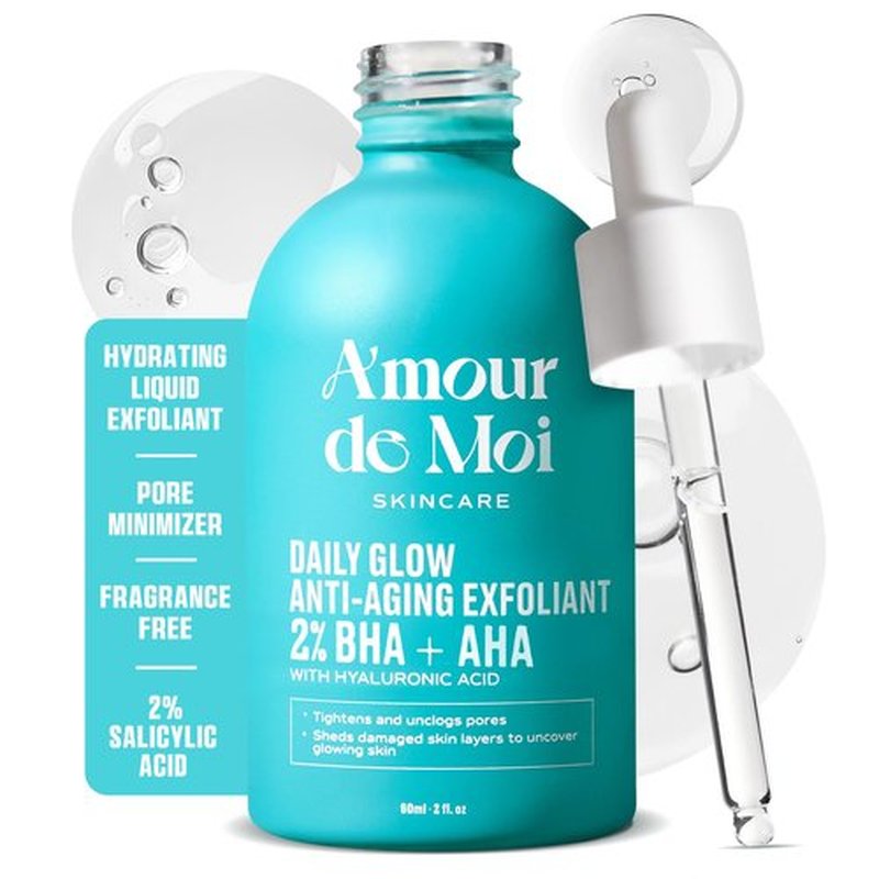2% BHA AHA Liquid Exfoliant - Salicylic Acid Serum - Pore Minimizer, Gentle Peel for Blackheads & Wrinkles with Hyaluronic Acid, Fragrance-Free, Hydrating for All Skin Types, 2oz