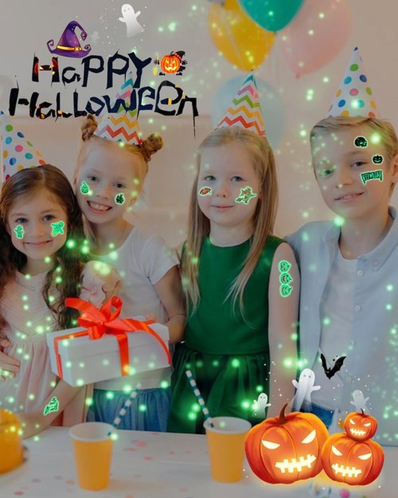 For Halloween Party Favors Supplies - 102 PCS Glow-in-the-Dark Individually Wrap Temporary Tattoos for Kids - Perfect Birthday Party Decorations Favors, Halloween Gifts Goodie Bag Fillers