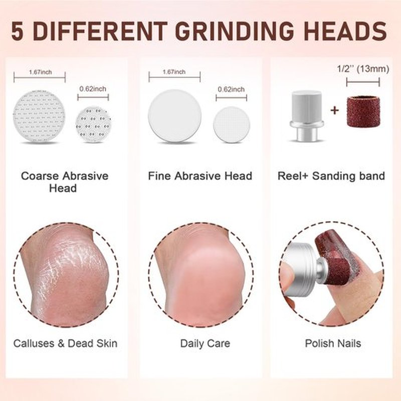 Kredioo Electric Foot Callus Remover Nano Glass Foot File German Technology Grinding Sanding Pedicure Tool for Feet Sensitive Skin Safe Adjust Speed R/F Direction Remove Thick Toe Nails