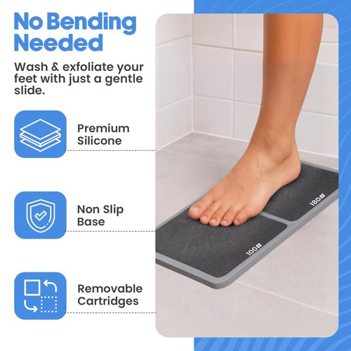 PDQR Premium Pumice Mat for Feet with 100 & 180 Grit Stones, Callus Remover and Exfoliator for Smooth Heels and Toes, Gentle Durable Foot Care Tool for at-Home Pedicure and Spa Softness