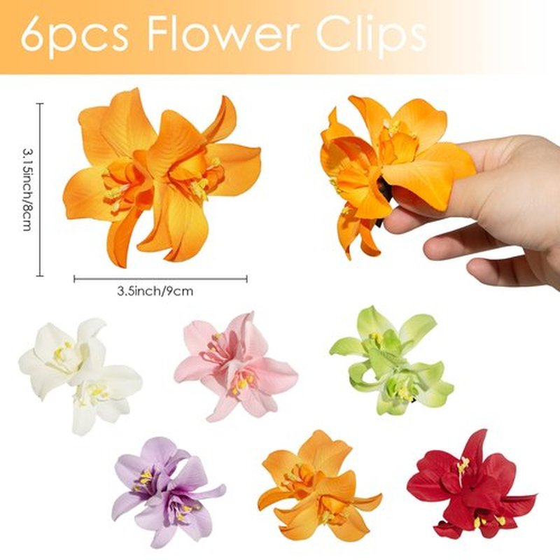 Generic 6 Colors Artificial Flower Hair Clips, Bohemian Flower Hairpin Hawaiian Hairpin for Seaside Holiday, 3.5 Inch Bridal Hair Bobby Pins Headwear for Women Girls(Twin Flowers)
