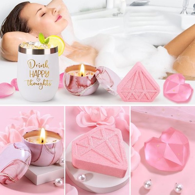 Skiennix Spa Gift Set - Relaxing Pink Self-Care Basket with Blanket | Perfect Mother's Day Gift for Women