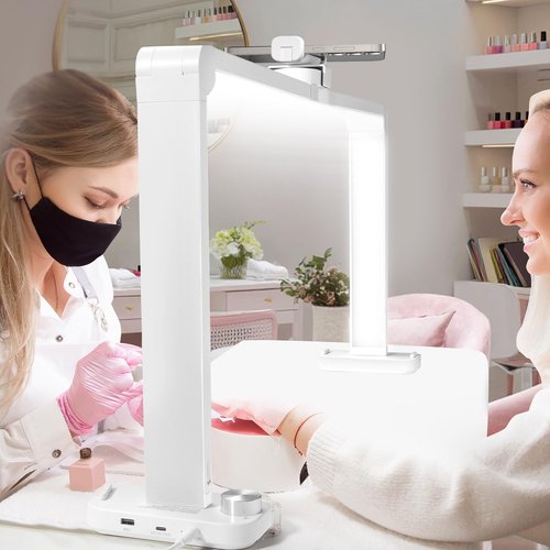 AOXDWGE AORAEM 34" Foldable Half Moon LED Nail Lamp, 456LEDs 3350LM Half Moon Light for Nails with Phone Holder, 3 Color Modes 3000K-6000K Professional Manicure Lamp for Nail Tech Salon