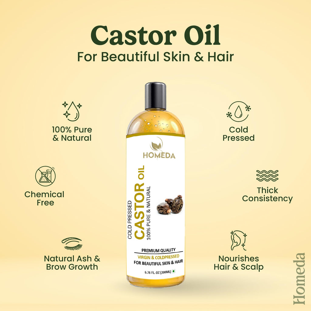Organic Castor Oil for Hair Growth (6.7 fl oz) Aceite de Ricino, Caster oils Cold Pressed Hexane Free Pure, Organic Golden Huile de Ricin for Face, Eyelashes - Castro oil, Oleo de ricino (200 ml)
