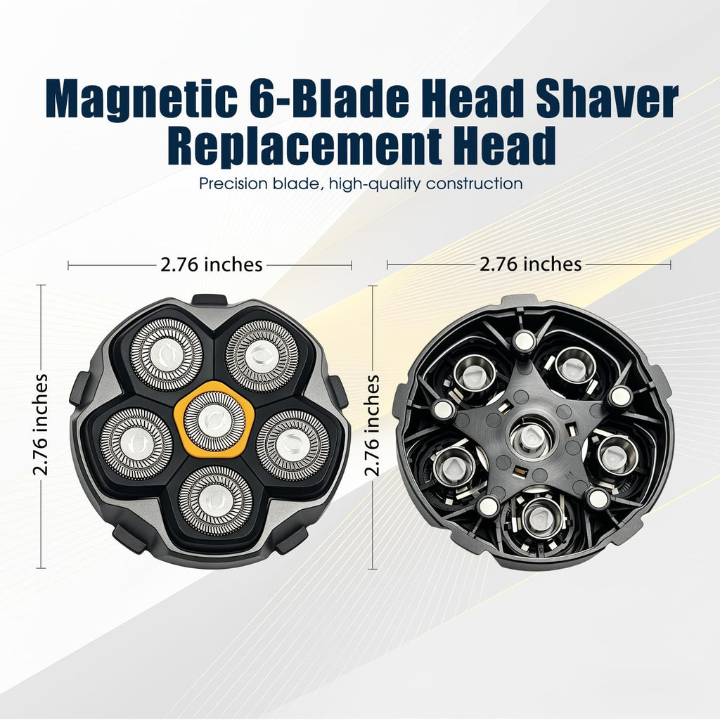 Magnetic 6-Blade Replacement Heads for Electric Shavers, Compatible with Most 6D Rotary Shavers, Precision Self-Sharpening Blades, Easy Install, Hypoallergenic, Waterproof,(4 Packs)