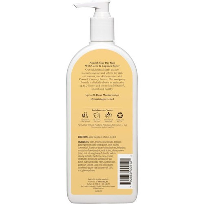 Burt's Bees Body Lotion - Nourishing Butter for Dry Skin with Cocoa & Cupuaçu - 12 Oz