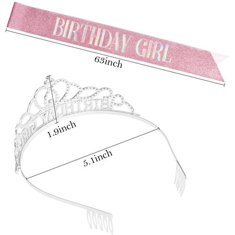 Chanaco Birthday Sash and Crown for Women, Birthday Tiara for Girls, Rhinestone Hair Accessories Party Decorations
