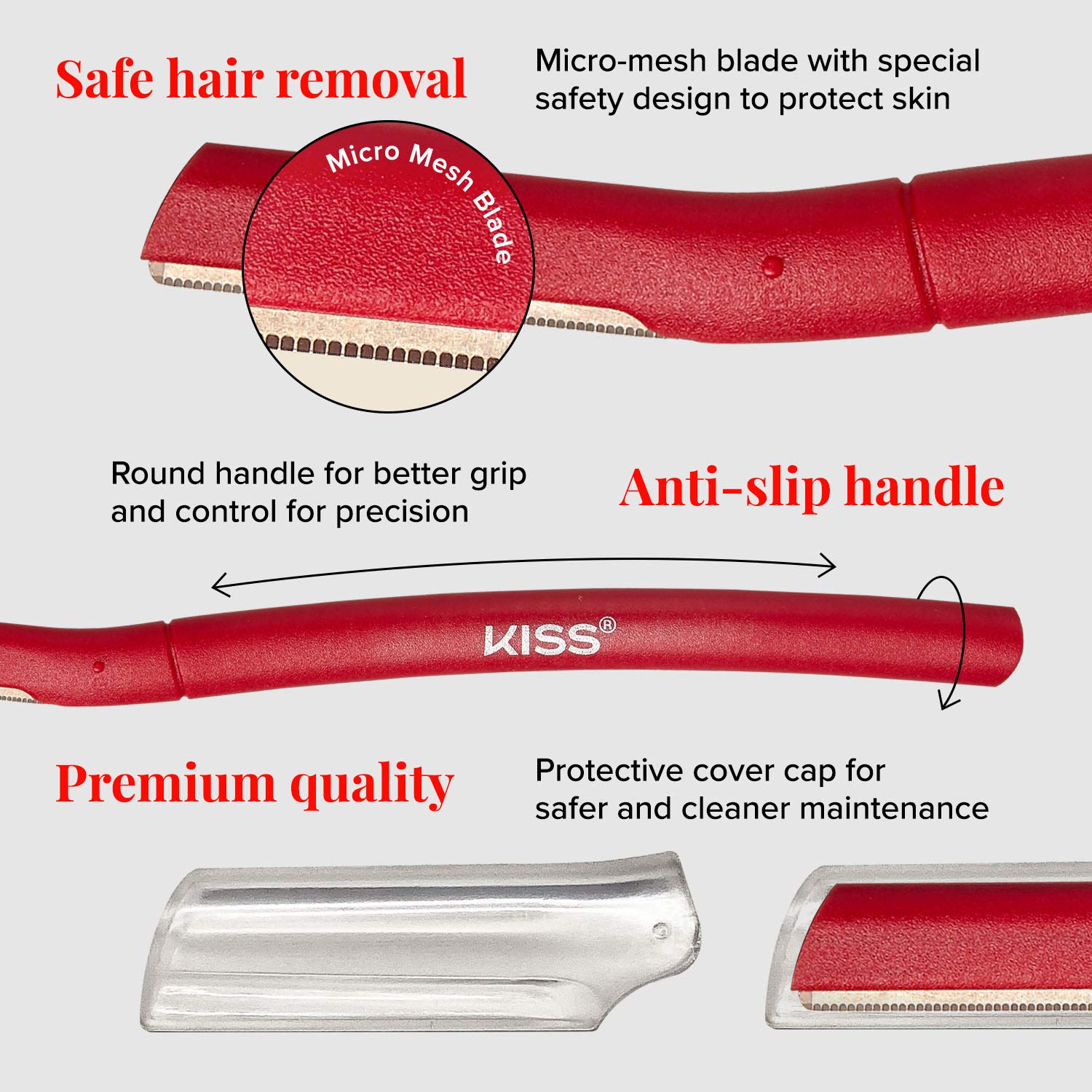 Kiss New York Eyebrow Razor Trimmer Facial Hair Shaper Remover, Multipurpose Exfoliating Dermaplaning Dermaplane Shaving Tools for Men & Women 5 Count