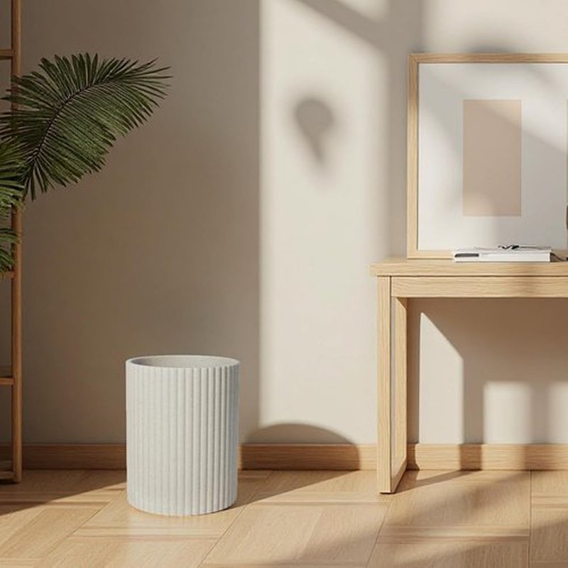 Beige Luxury Stone Trash Can by [Brand Name] - Modern Resin Wastebasket for Bathrooms & Offices