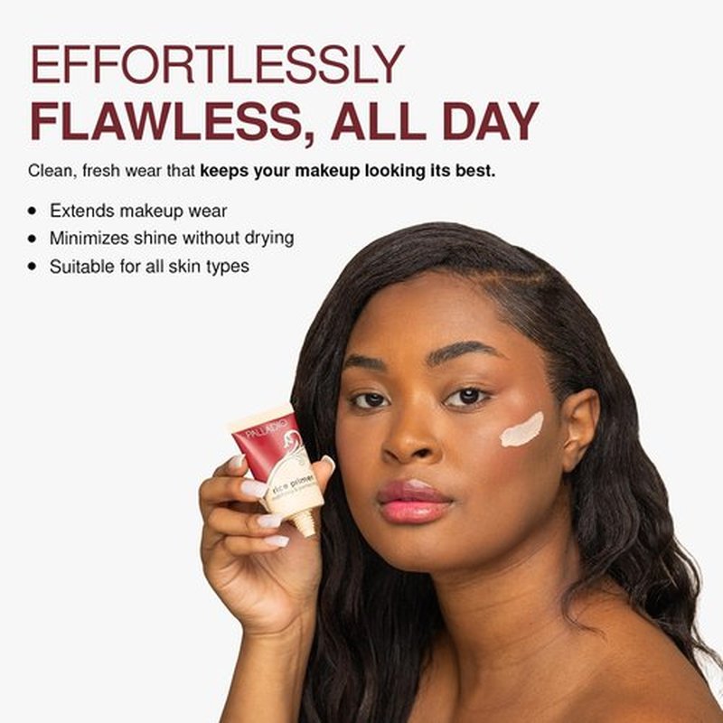 Palladio Rice Primer, Formulated with Natural Rice, Controls Oil on Your Skin and Locks in Makeup, Lightweight with a Smooth Matte Finish, Reduces Facial Shine, All Skin Types, Beige, 0.71 Fl Oz