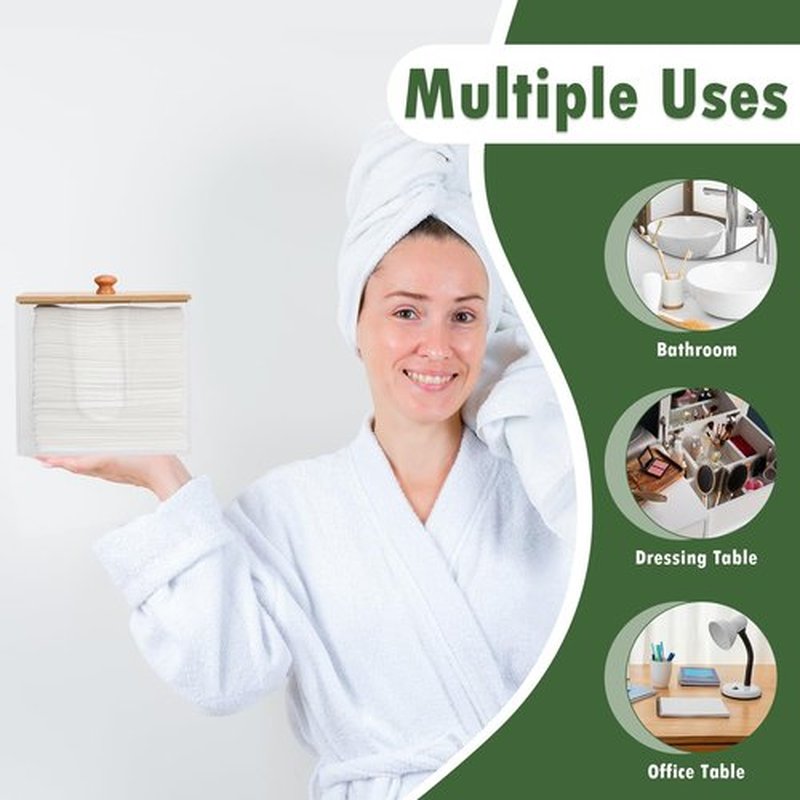 DLUGOPIS Disposable Face Towel Storage Box with Bamboo Lid XL Acrylic Face Towel Container Facial Towel Holder Clean Towels Box Dryer Sheet Container for Face Towels Wipe Bathroom Laundry Room