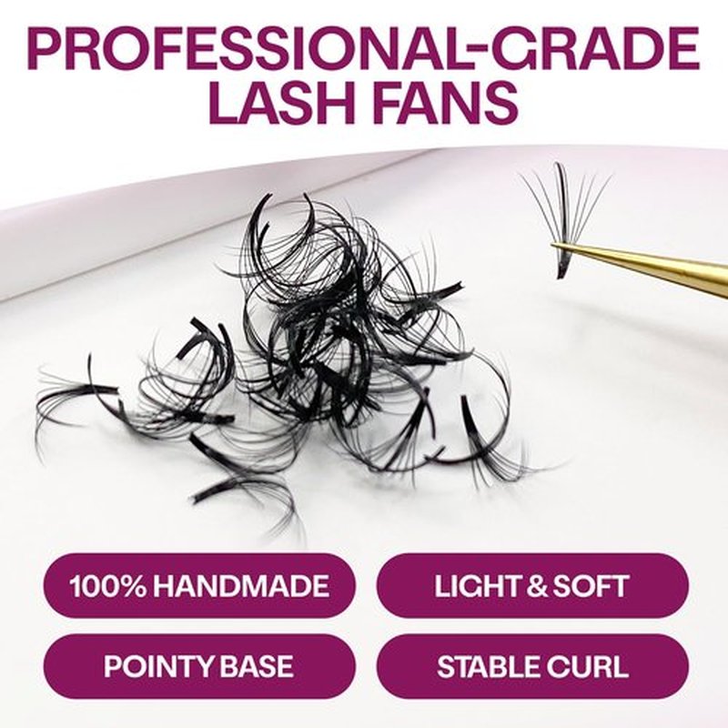 GLAMGAZE 500 Wispy Promade Fans - 5D 7D 9D, C CC D Curl, 0.05-0.07mm Thickness, 9-16mm Length - Wispy Lashes Handmade Premade Lash Fans Loose Spike Premade Fans Eyelash Extensions (5D-0.07-D 12mm)