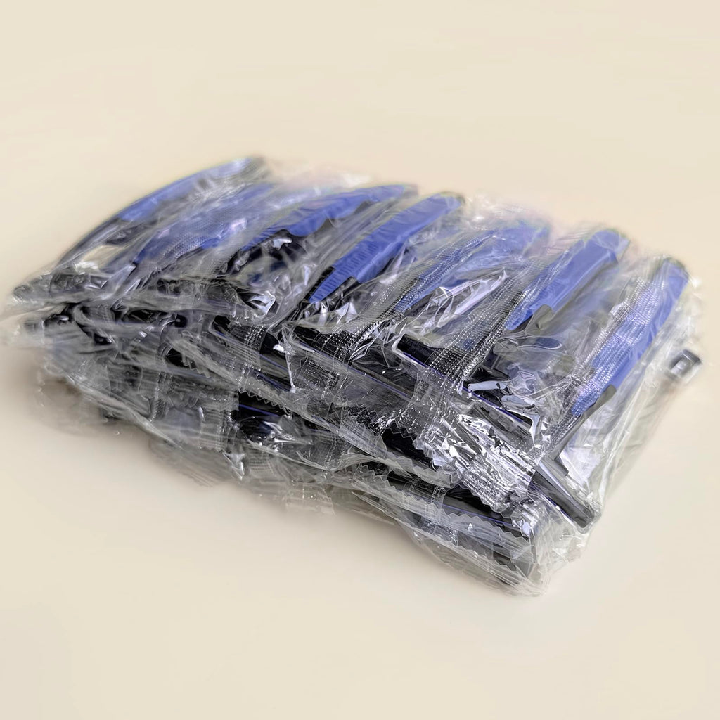 Individually Wrapped 3 Blades Razors Bulk, Travel Size Disposable Manual Razors with Stainless Steel Blade (Blue) (50)