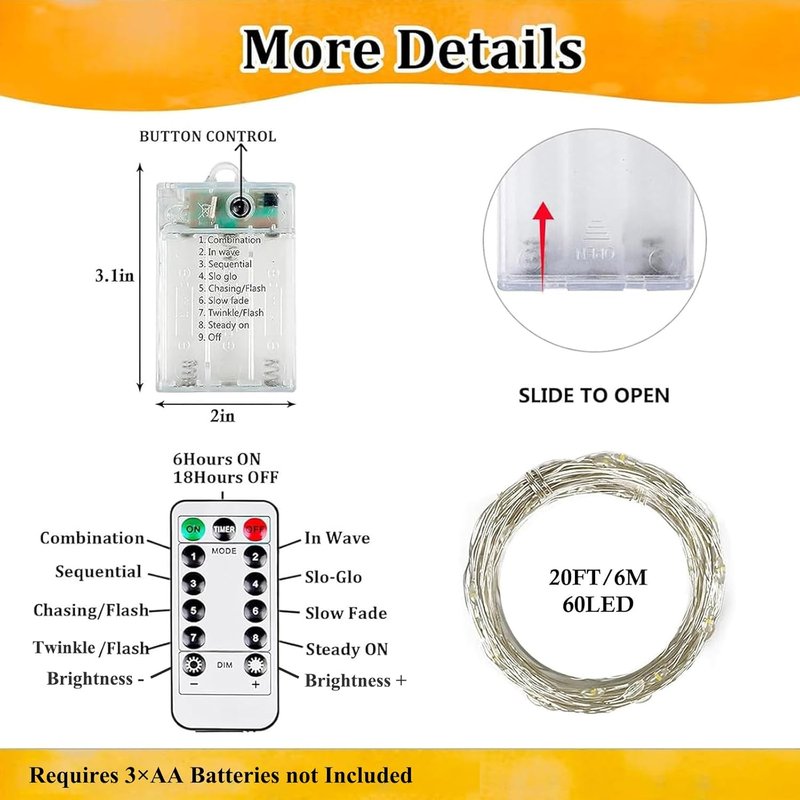 4Pack 80FT 240LED Fairy Lights - Battery Operated String Lights with Remote & Timer | 8 Modes for Indoor/Outdoor Use, Warm White