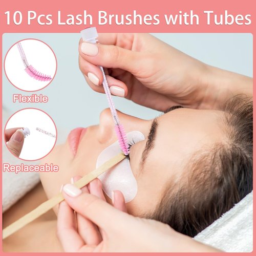 60pcs Lash Extension Cleaning Kit for Clients,10pcs Lash Brushes,10pcs Eyelash Brush with Tubes,10pcs Lash Bottles,10pcs Eyelash Bags,10pcs Lash Shampoo Stickers,10pcs Instruction Card (Pink 2)