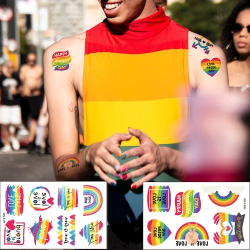 HAOYAN 10 Sheets LGBT Pride Day Temporary Tattoo Sticker Rainbow Pattern Love Is Love Flash Waterproof Fashion Body Art Men Women Child
