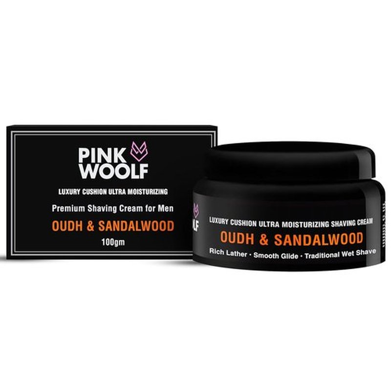 Pink Woolf Premium Shaving Cream for Men - Oudh & Sandalwood Scent - Rich Lather for Smooth Shave - 3.5 oz