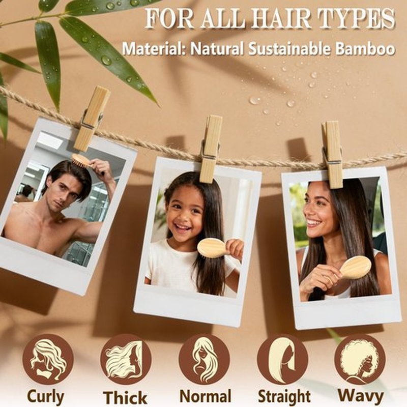 Mini Hair Brush, Travel Bamboo Bristle Detangle Hair Brush for Women - Small Portable Compact HairBrush for Girls Kids, Travel Size Brush for Purse, Car, Vacation, Traveling & Going out