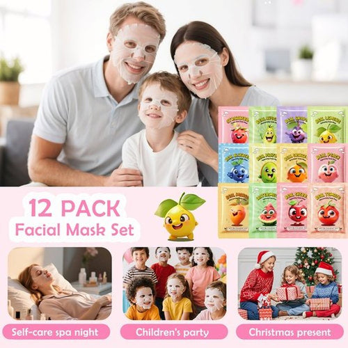 12 Pack Fruit Kids Face Mask, Stocking Stuffers, Skin Care for Kids, Face Mask for Kids, Kids Face Masks Spa, Spa Party Supplies for Girls, Facial Mask Skincare Gifts Set, Nourish for All Skin Types
