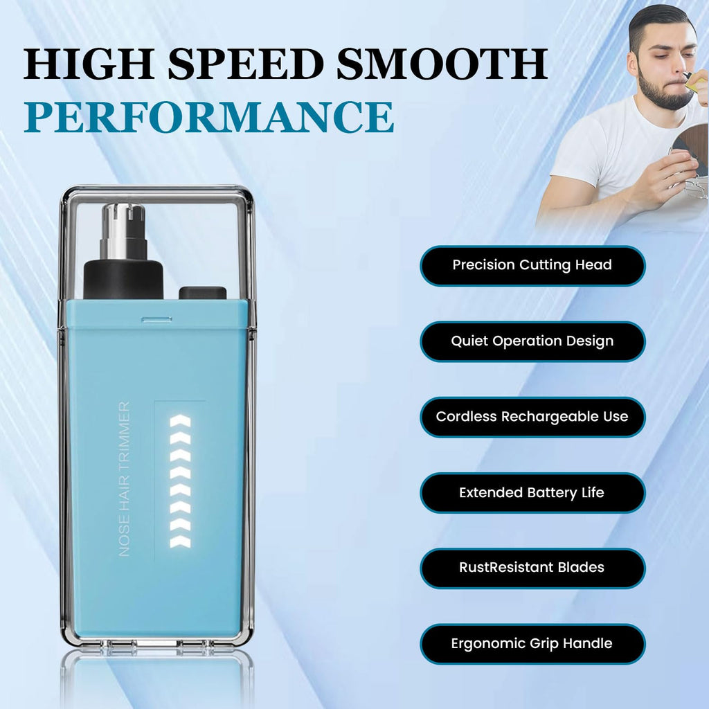 Infinity Choices Nose Hair Trimmer for Men Women - Electric Nose Hair Clipper with Replaceable Stainless Steel Blade, Powerful Motor, Wet/Dry Use, Portable USB Rechargeable Design | Ice Blue