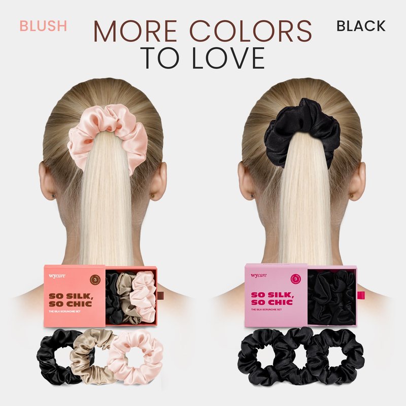 Wycare 100% Silk Scrunchies - Gentle on Hair Mulberry Silk Scrunchies for Women - Luxurious Sleep Ties for Women's Curly Hair (Set of 3 Nude)
