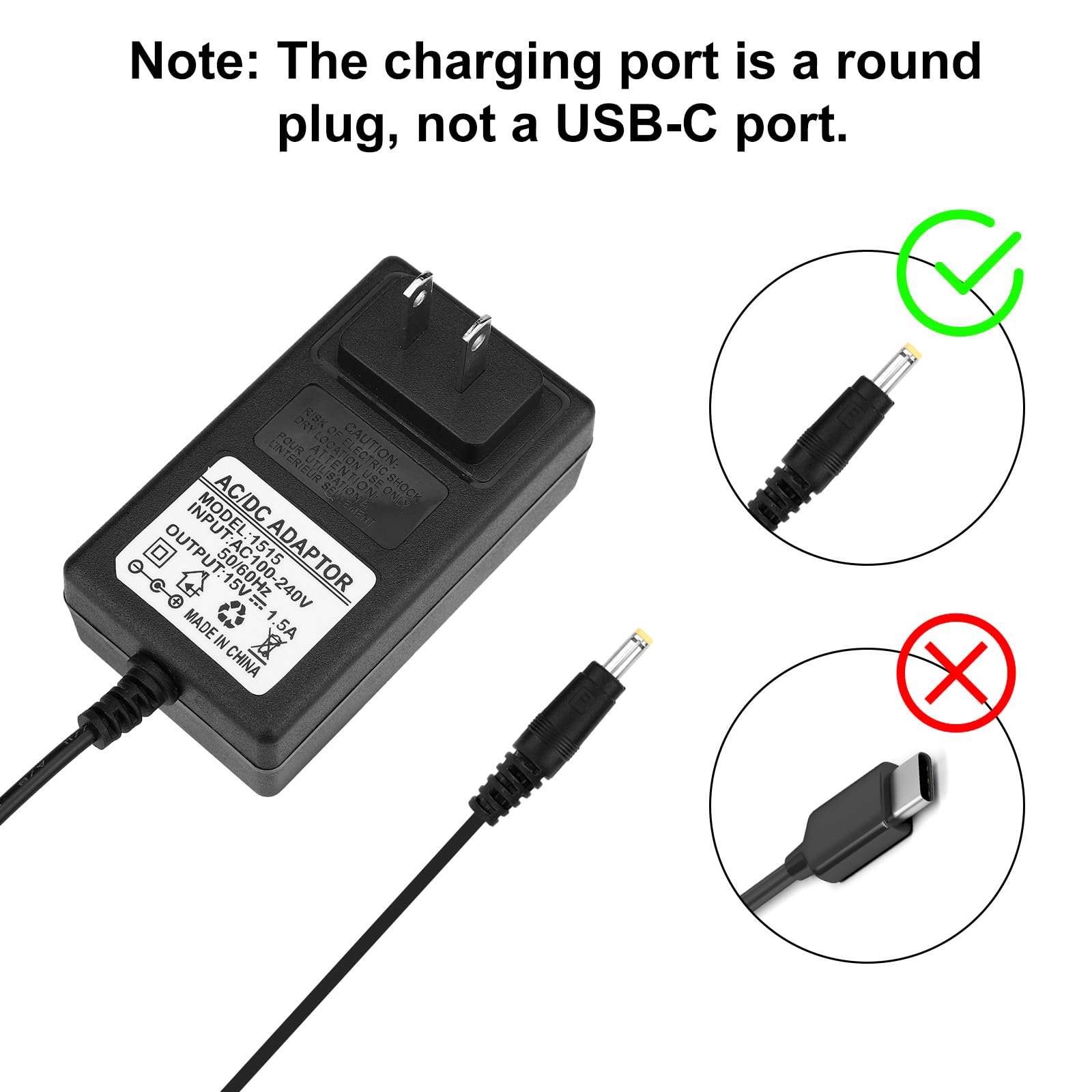 15V Charger for Theragun Mini/Prime/Fusion, Compact and Portable Massage Gun Power Adapter Charger with Multiple Battery Protections for Massager Professional Accessory