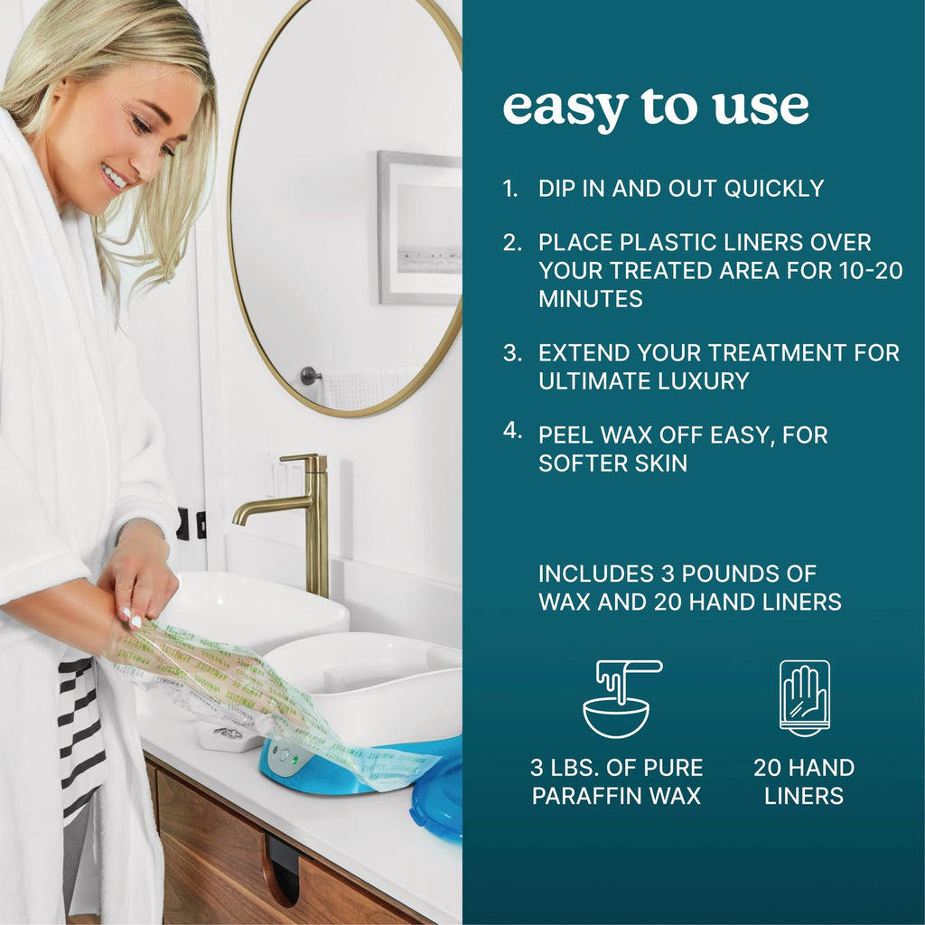 Homedics Paraffin Wax Machine for Hands - Hypoallergenic Hot Wax Hand Therapy Machine to Soothe and Moisturize Hands - Includes 3 Pounds of Wax and 20 Hand Liners