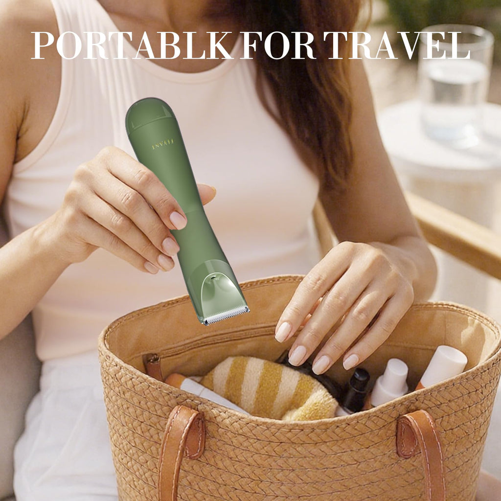 Bikini Trimmer for Women, 2 in 1 Electric Shaver for Women, Pubic Hair Trimmer Waterproof IPX7 with LED, Bikini Razor for Leg Arm Underarm Bikini Area, Pull Bows Gift Box for Friends (Cypress Green)