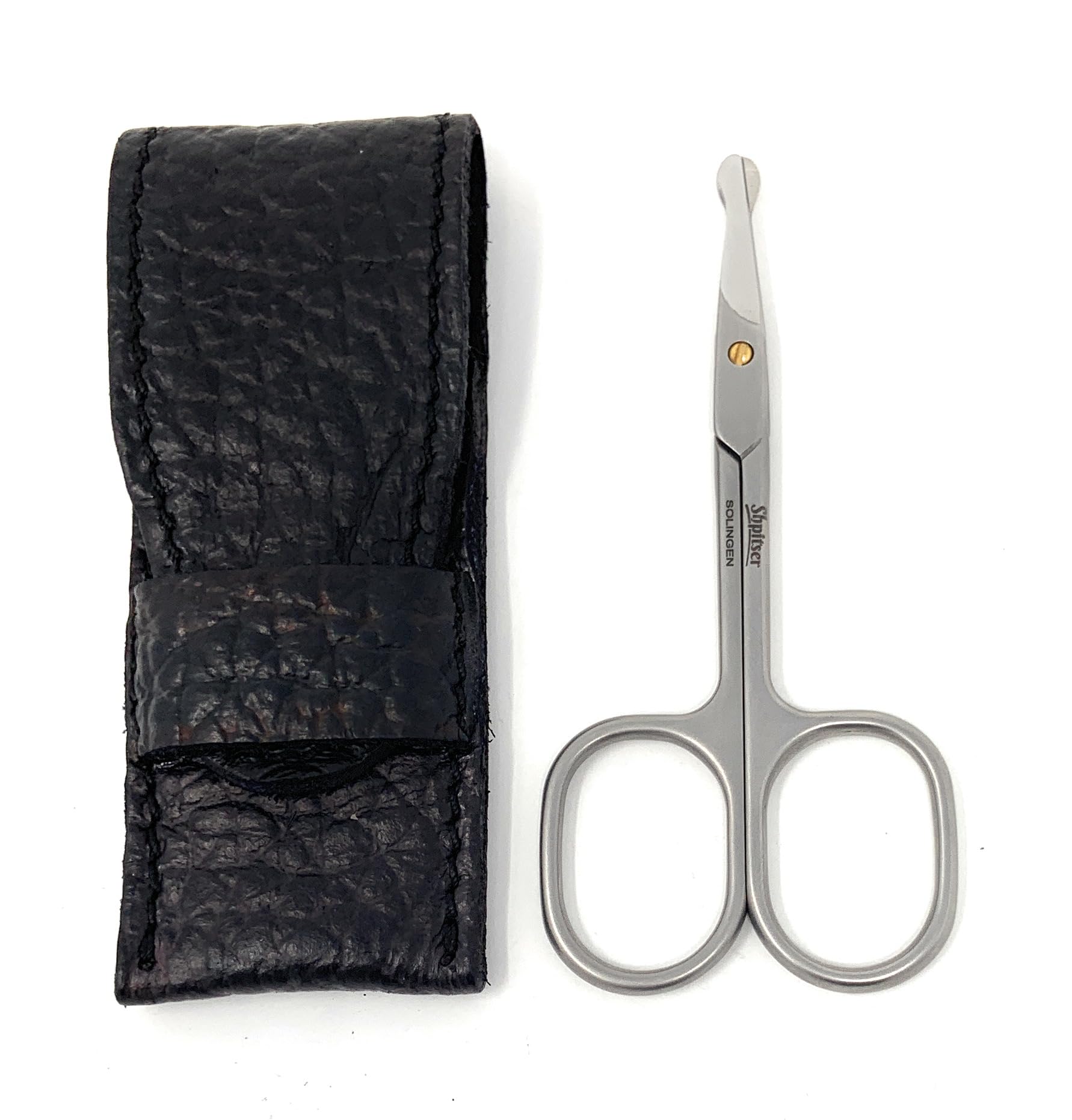 SHPITSER Professional TopInox Stainless Steel Nose & Ear Safety Scissors with Genuine Leather Case. Made in Solingen, Germany