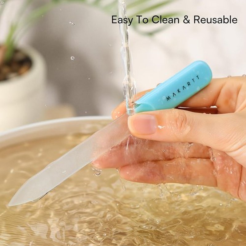 Makartt Glass Nail File - Double-Sided Sandblasted Crystal with Case | Reusable Portable Manicure Buffer - 1pc Blue