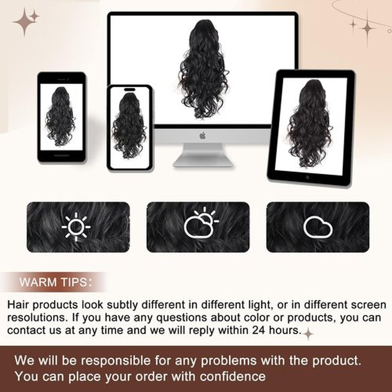 AISI BEAUTY Black Ponytail Extension, 20 inch Long Wavy Curly Claw Clip Ponytail Hair Extensions, Natural Synthetic Hairpiece for Women Daily Wear