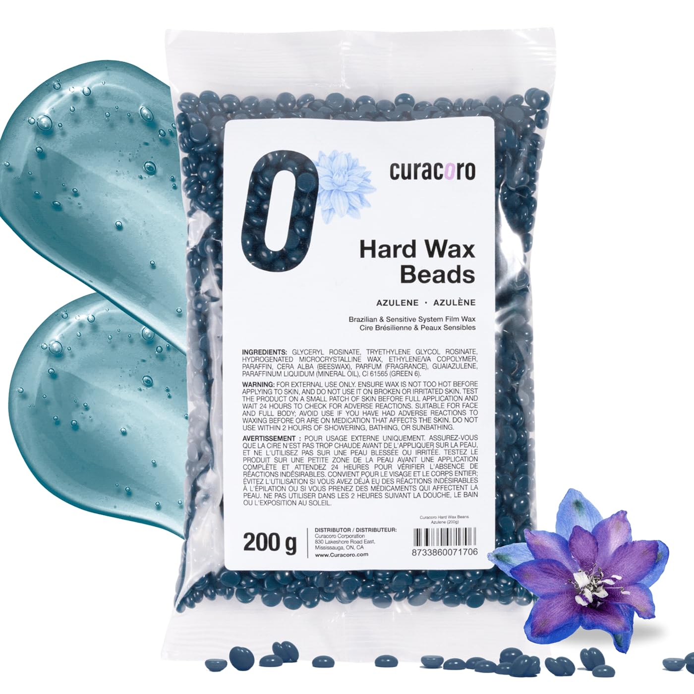 Curacoro Italian Hard Wax Beads 200g, Hair Removal Wax Beans, Azulene