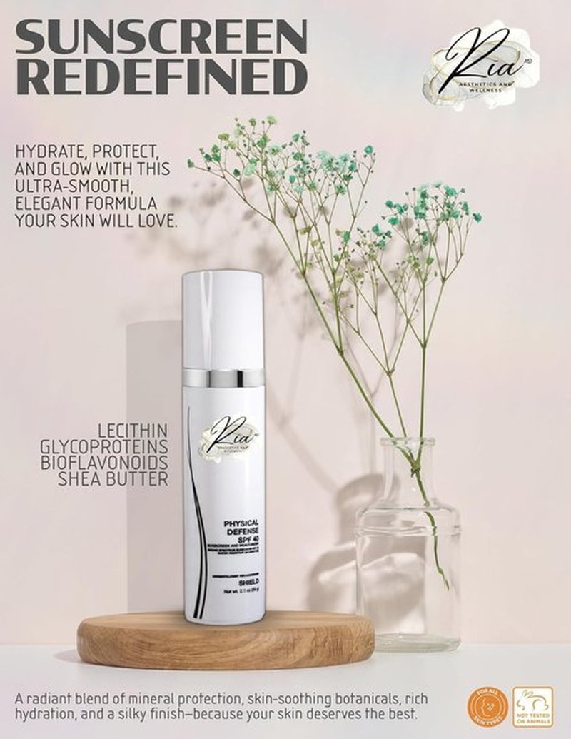 Ria Physical Defense SPF 40 Sunscreen - Lightweight Broad Spectrum Face Lotion with Vitamin E | 2.1 fl oz
