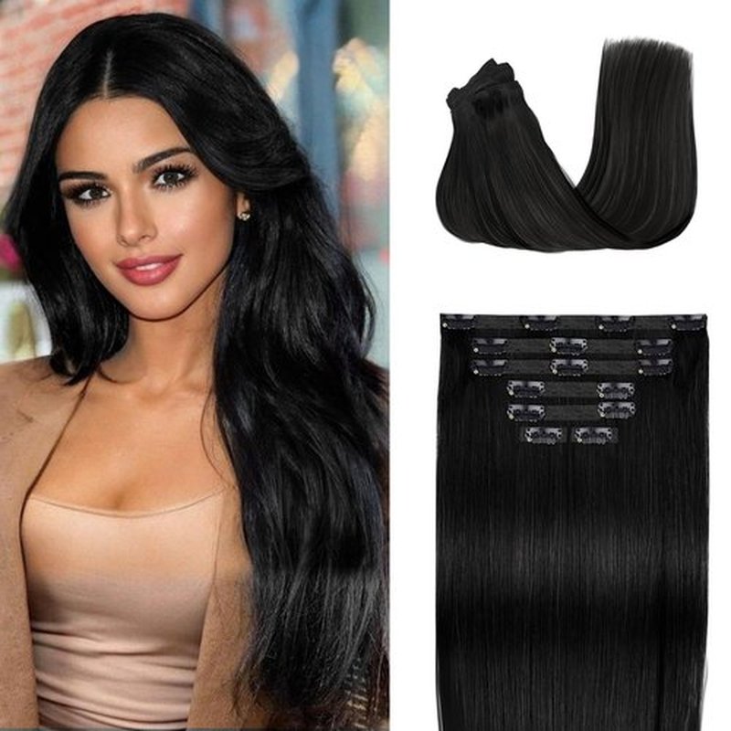 Fimislosion Real Hair Extensions Clip in Human Hair, Seamless Clip in Hair Extensions Real Human Hair, 16 Inch Clip ins extensions for women, Natural Black 120G 7Pcs