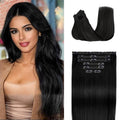 Fimislosion Real Hair Extensions Clip in Human Hair, Seamless Clip in Hair Extensions Real Human Hair, 16 Inch Clip ins extensions for women, Natural Black 120G 7Pcs