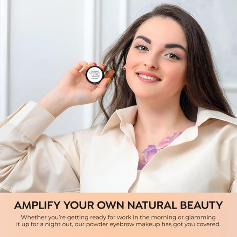NuBeauti Natural Eyebrow Powder Kit Mica Brow Powder Makeup Kit with Professional Angled Brush 10 Natural Shades No Parabens or Chemicals Eyebrow Shaper Kit