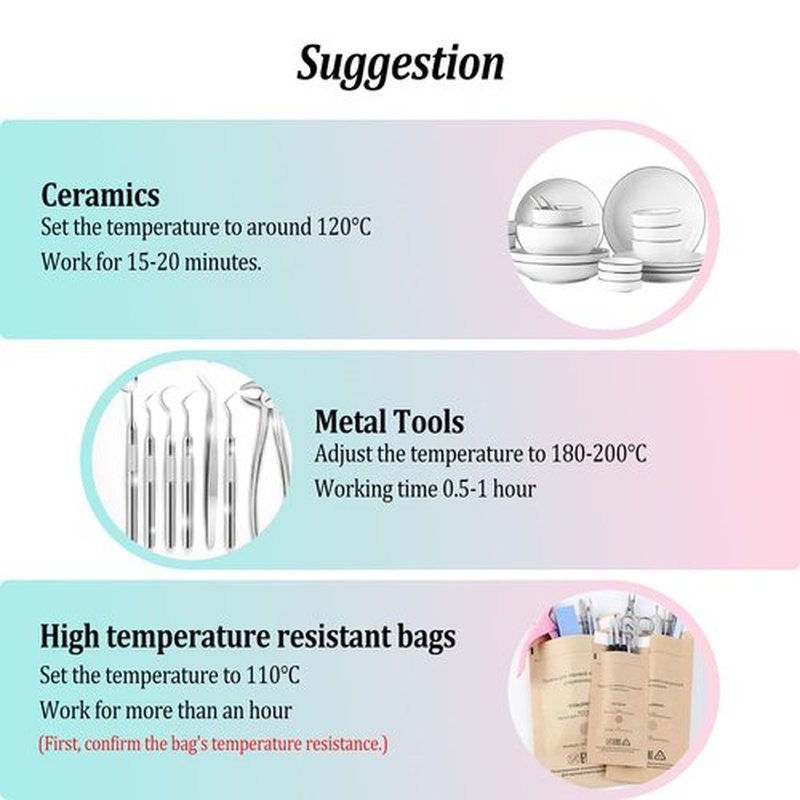High Temperature Sterilizer, Large Capacity Dry Heat Stainless Steel Sterilizer with Temp and Timer Control, Max timing 60min, Max temperature 250℃ (482℉), With Stainless Trays, 110V power
